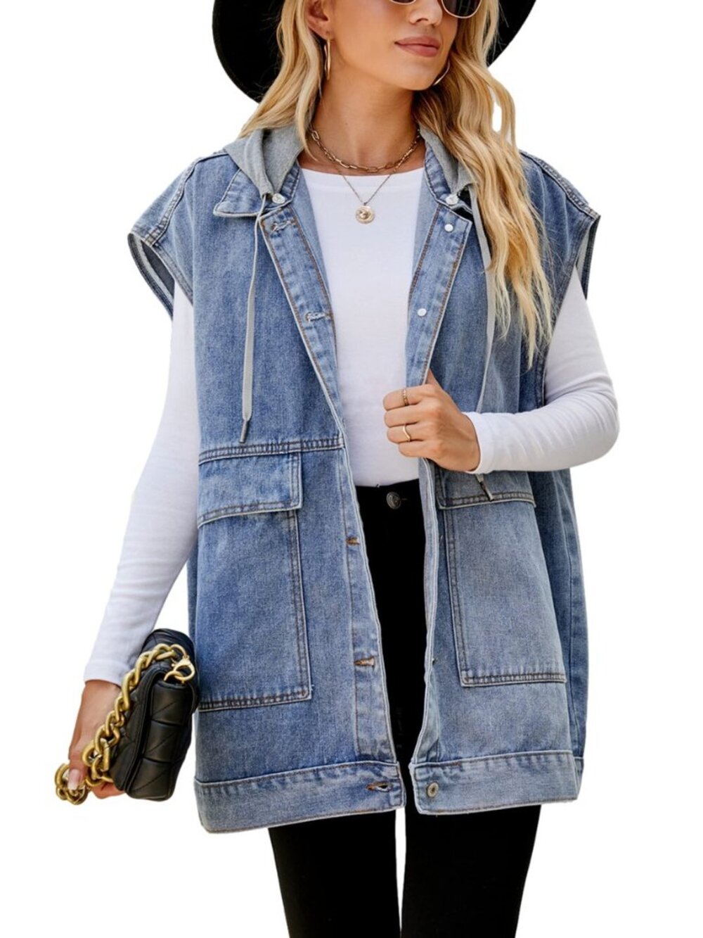 Jean Vest Women Oversized Denim Vest Sleeveless Denim Jacket Tops